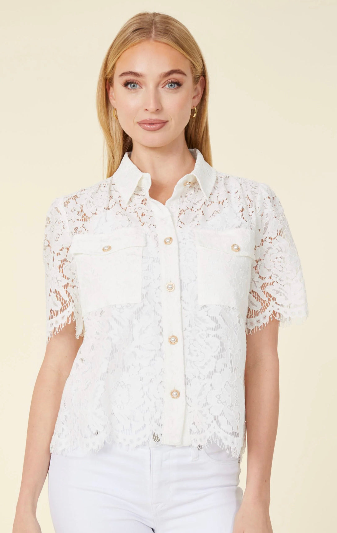 Fabulous Floral Lace Pearl Blouse