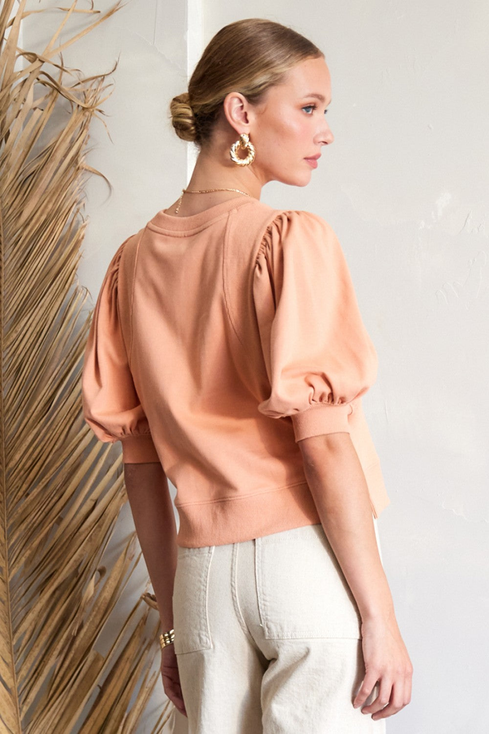 Dustanna Peach Puff Sleeve Blouse