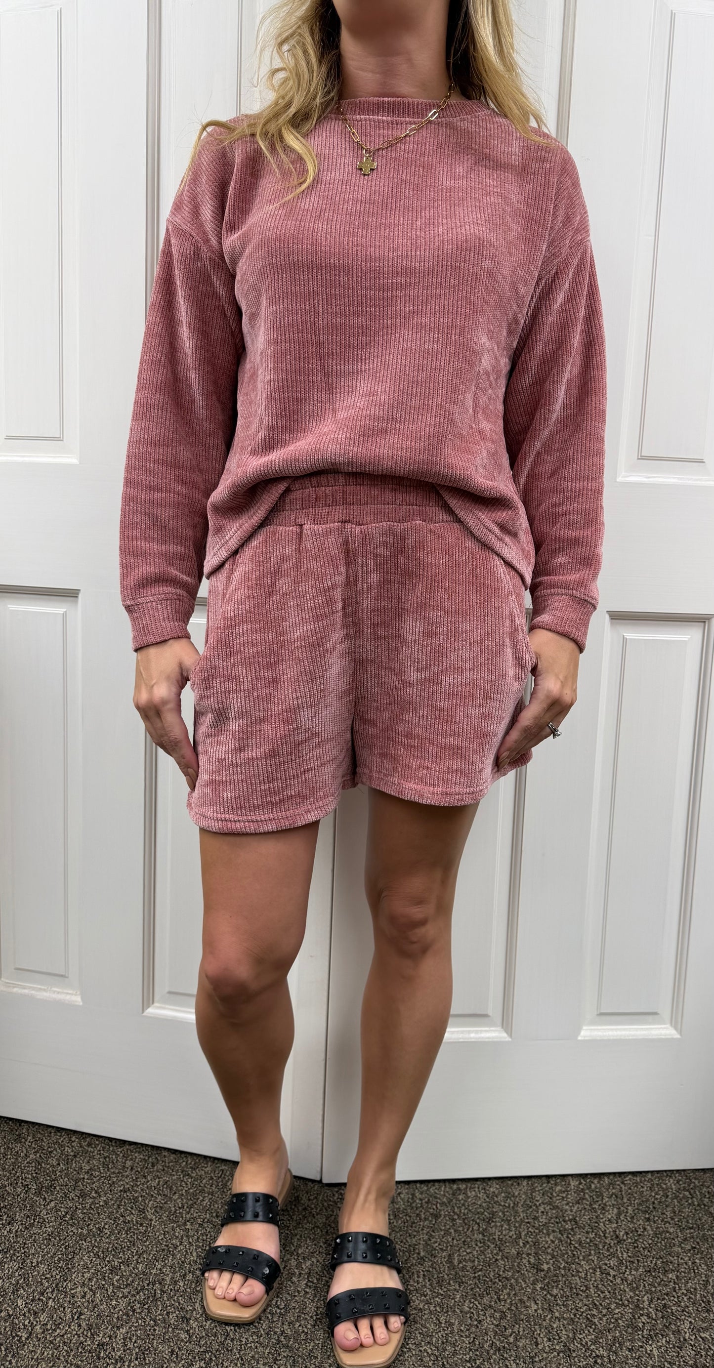 Rose gold corduroy shorts