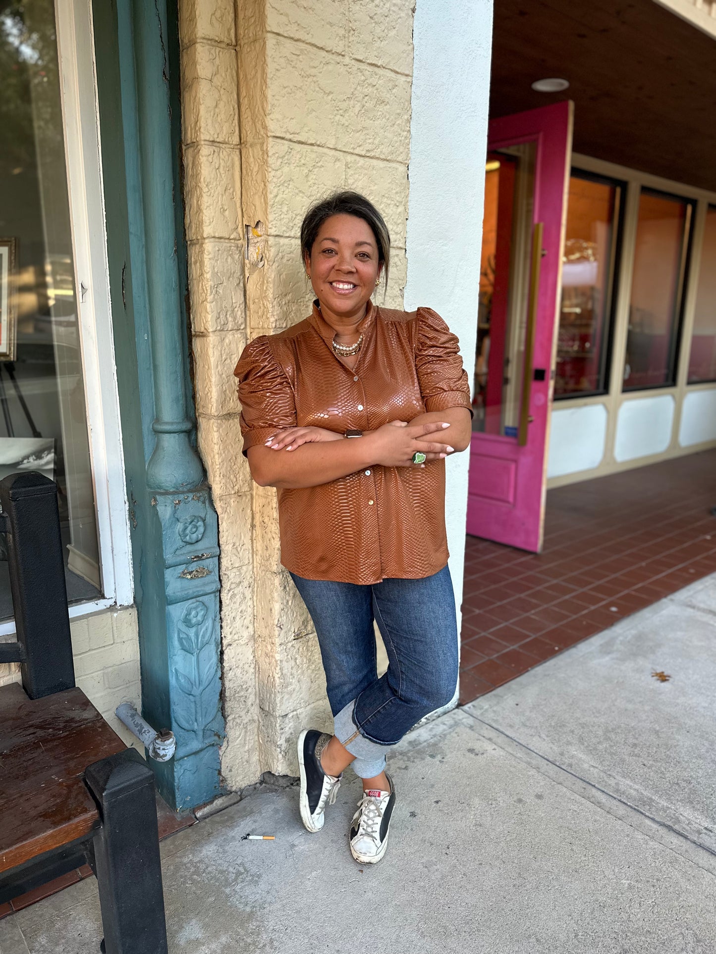 Adrienne Leather Mamba Blouse
