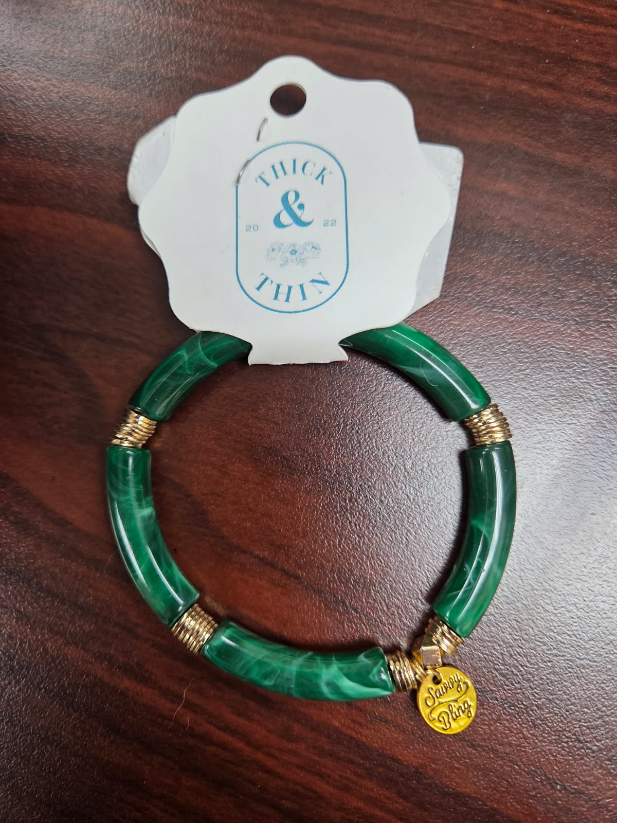 Green & White Marble Tube Bamboo Bracelet