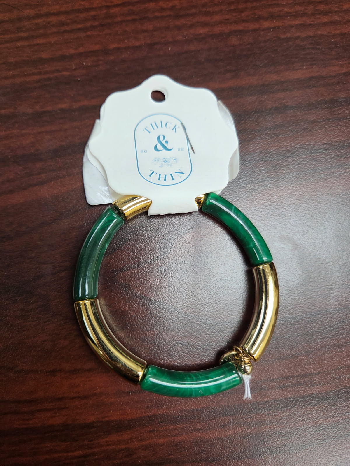Green & White Marble Tube Bamboo Bracelet