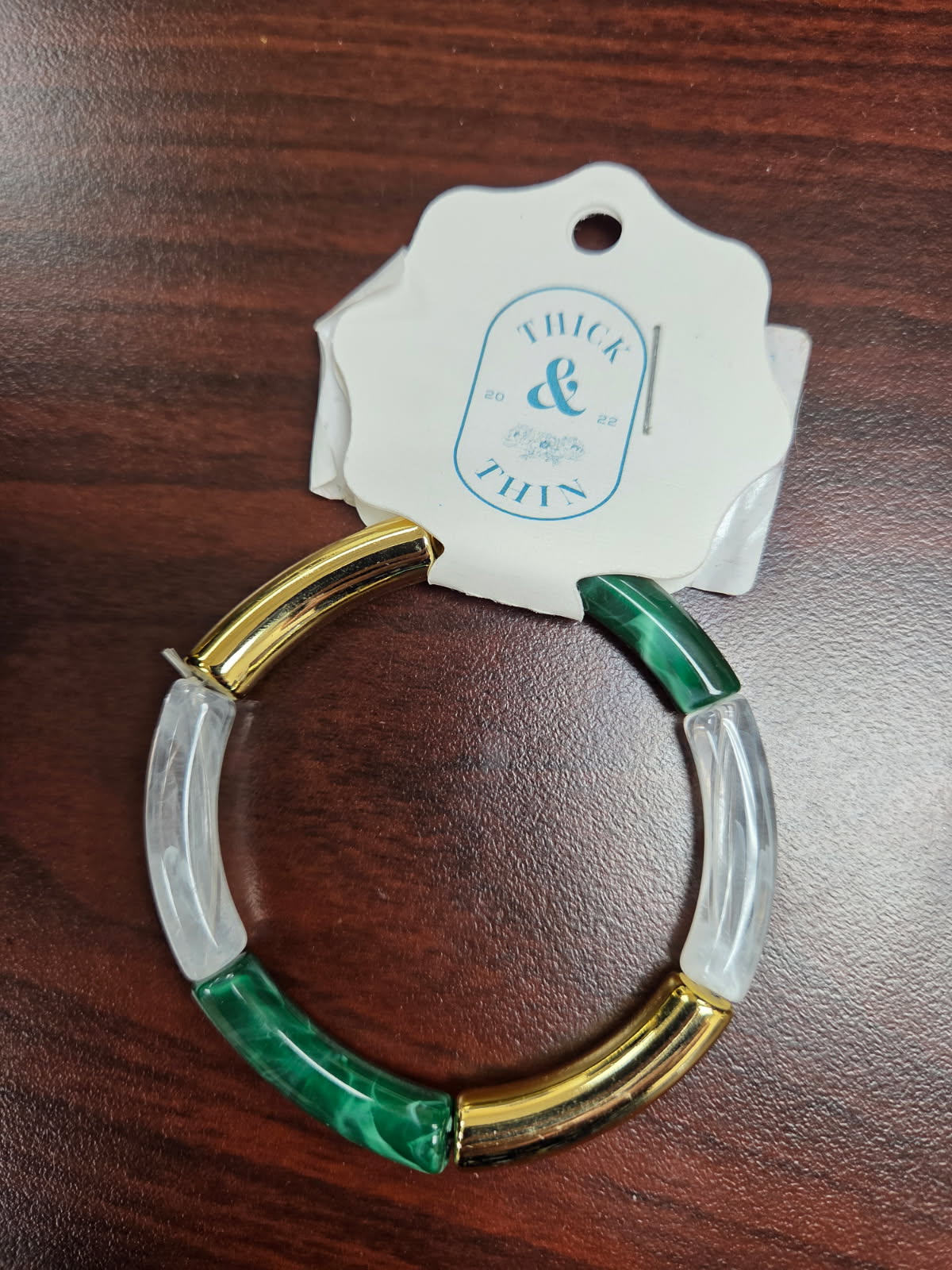 Green & White Marble Tube Bamboo Bracelet