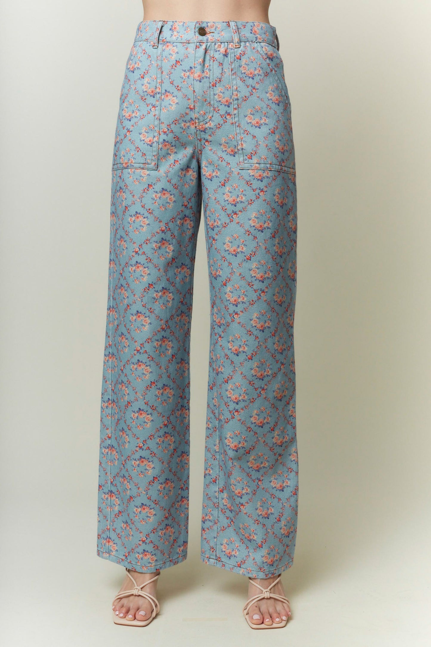 Lou Floral Print Denim Pants