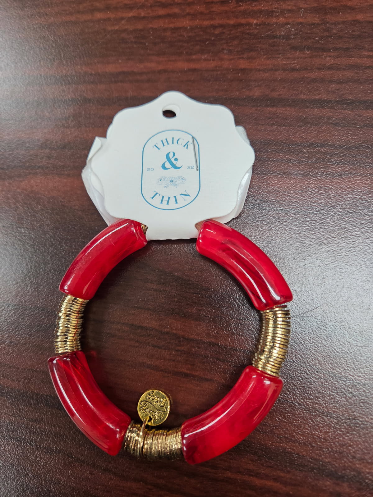 Red Marble Tube Bamboo Bracelet
