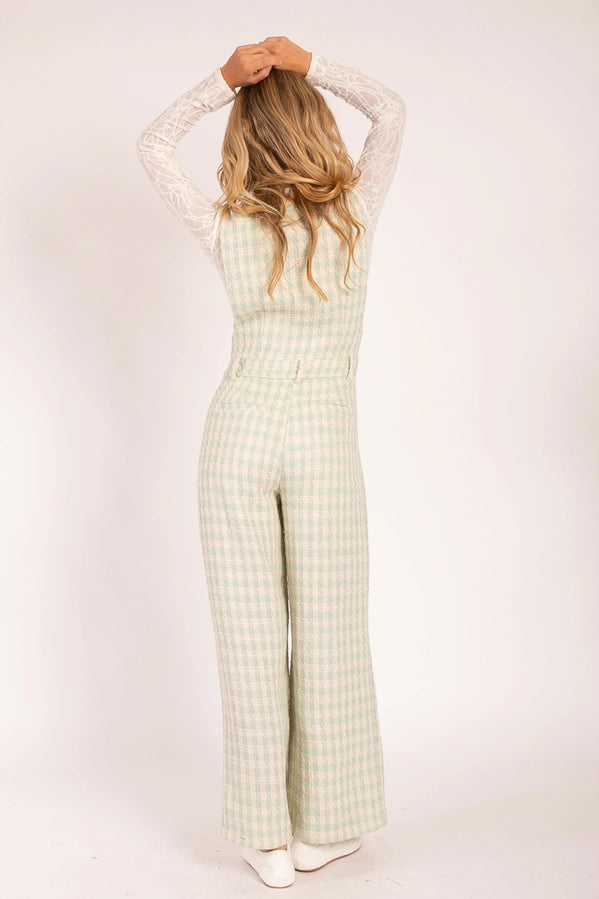 Presley Plaid Wide-Leg Button-Front Jumpsuit