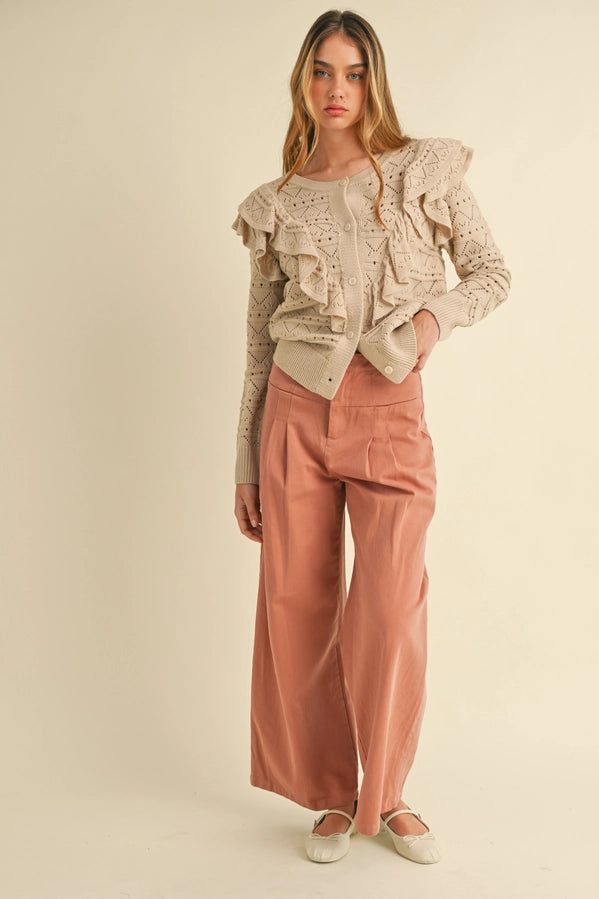 Ruffled Detailed Button-Down Sweater