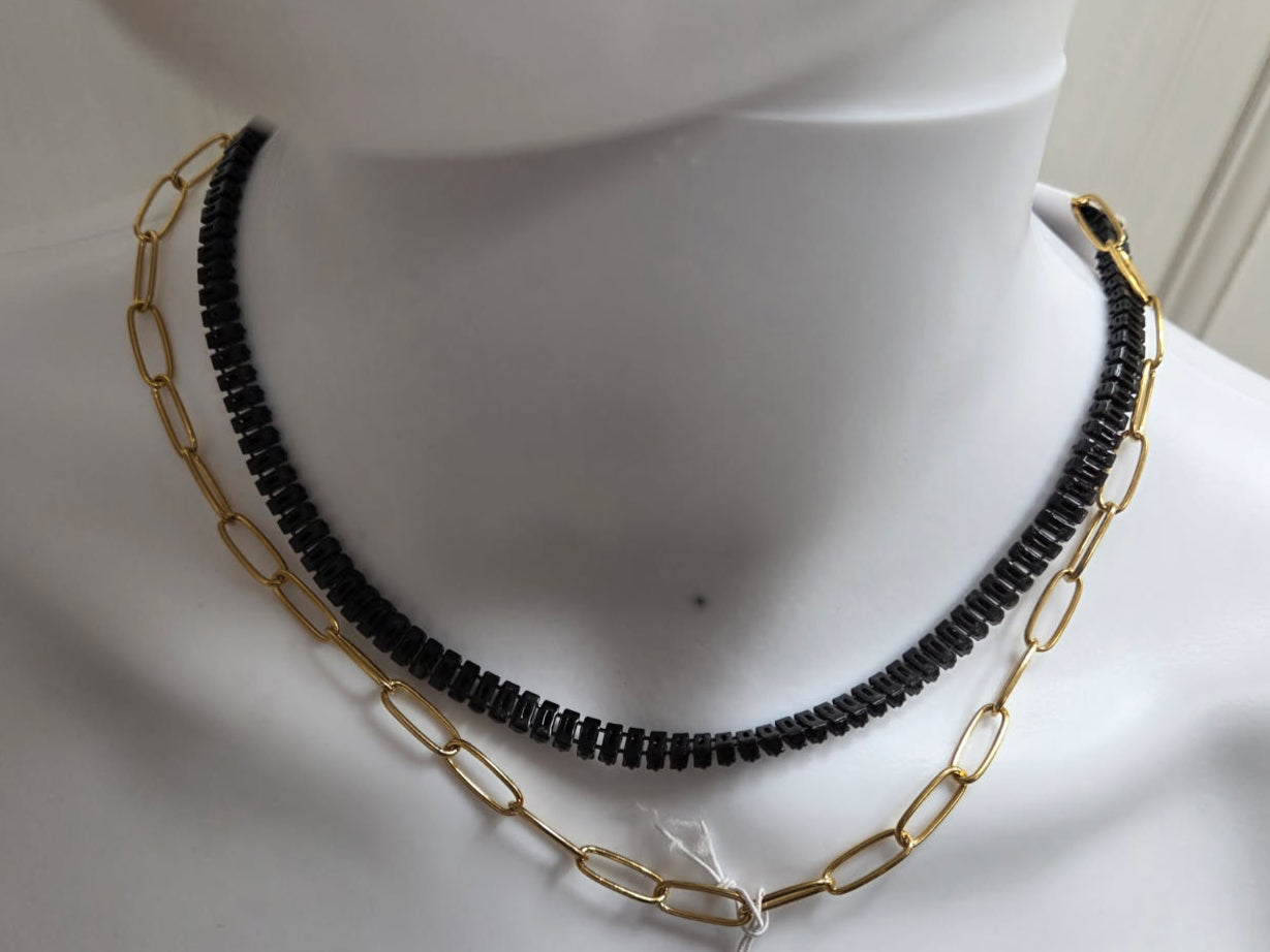 Baguette & Paperclip Chain Link Necklace