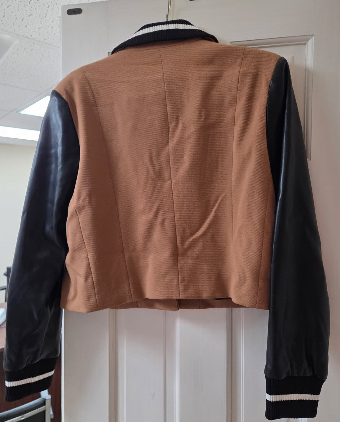Rust Crop Blazer with Vegan Leather Sleeves