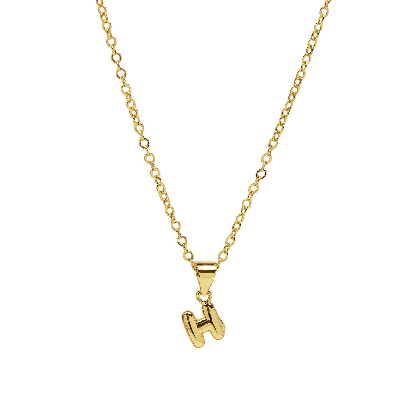 Initial Medium Balloon Bubble 18K Gold Necklace