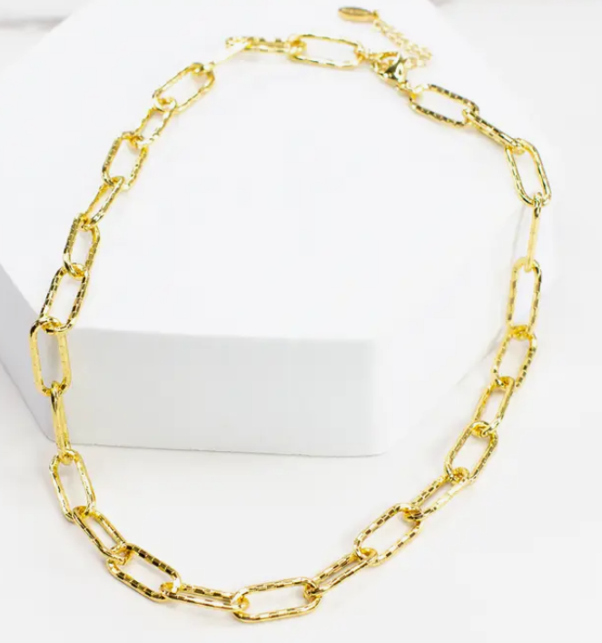 Gold Checker Chain Link Necklace