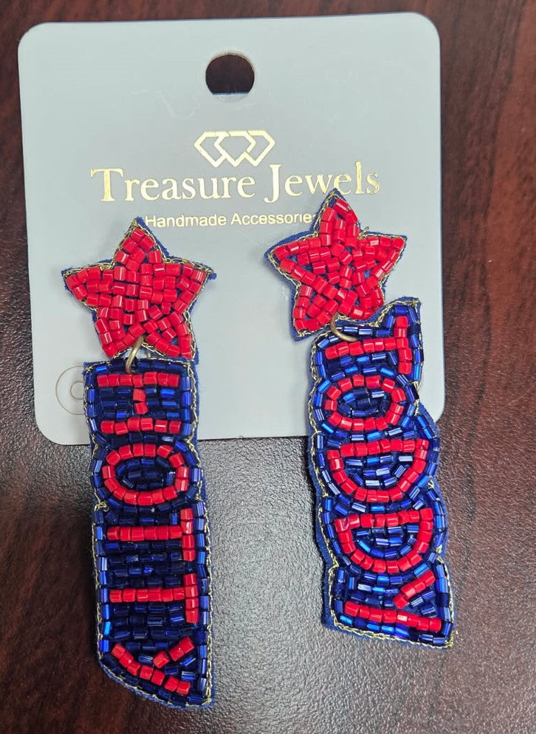 Hotty Toddy Red/Blue Large Beaded Earrings