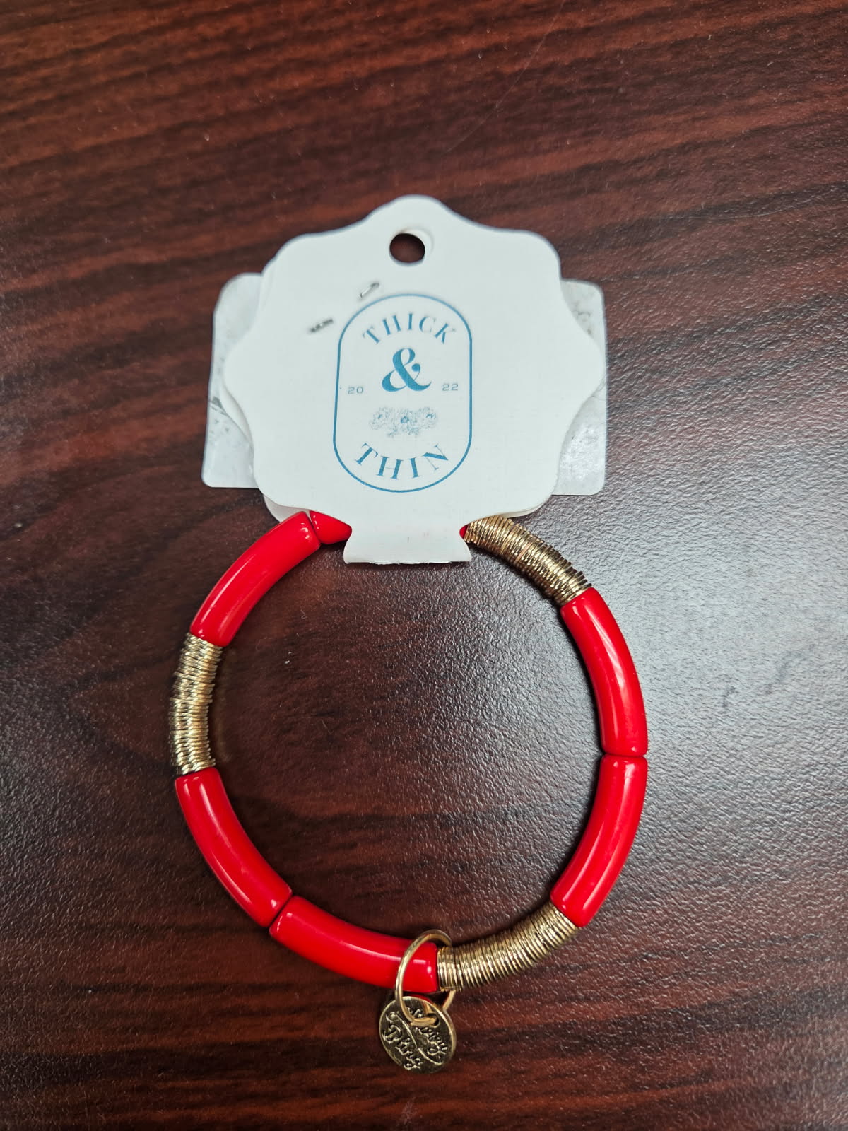 Red Marble Tube Bamboo Bracelet