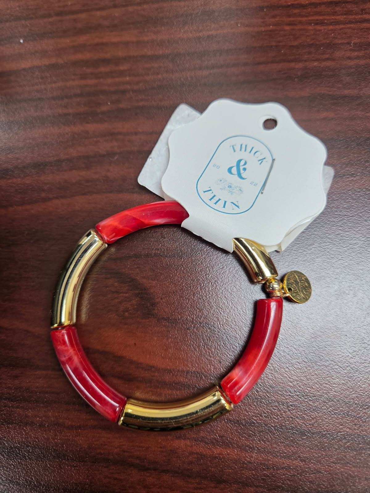 Red Marble Tube Bamboo Bracelet