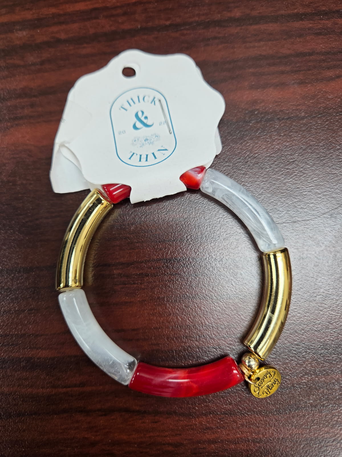 Red Marble Tube Bamboo Bracelet