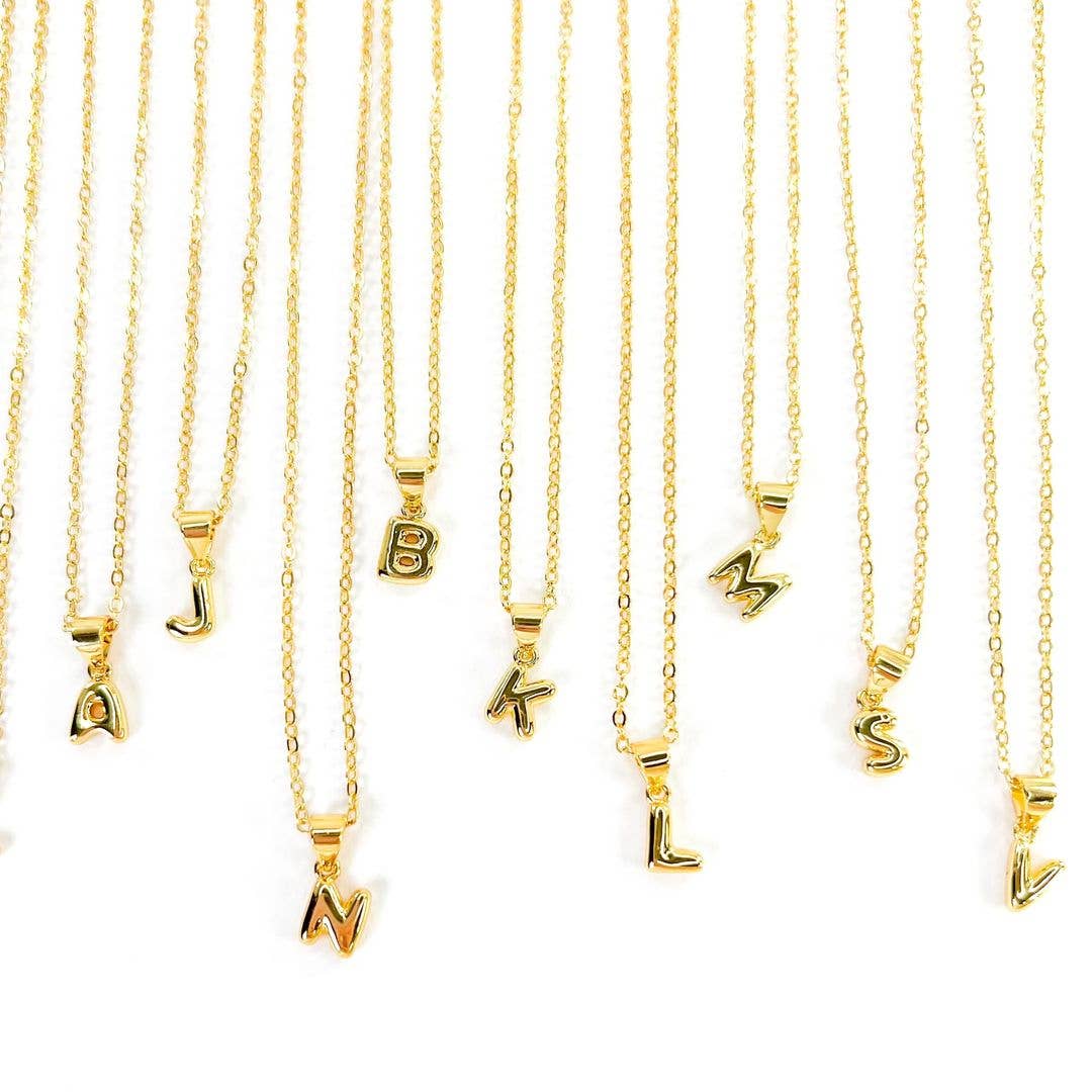 Initial Medium Balloon Bubble 18K Gold Necklace