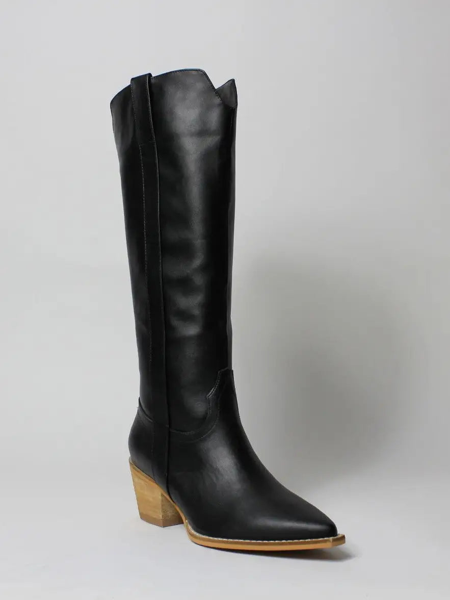 Black Block Western Cowboy Knee High Boots