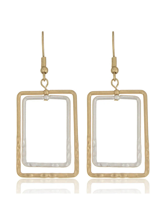 Hammered Square Layered Two Tone, Dangle Earrings