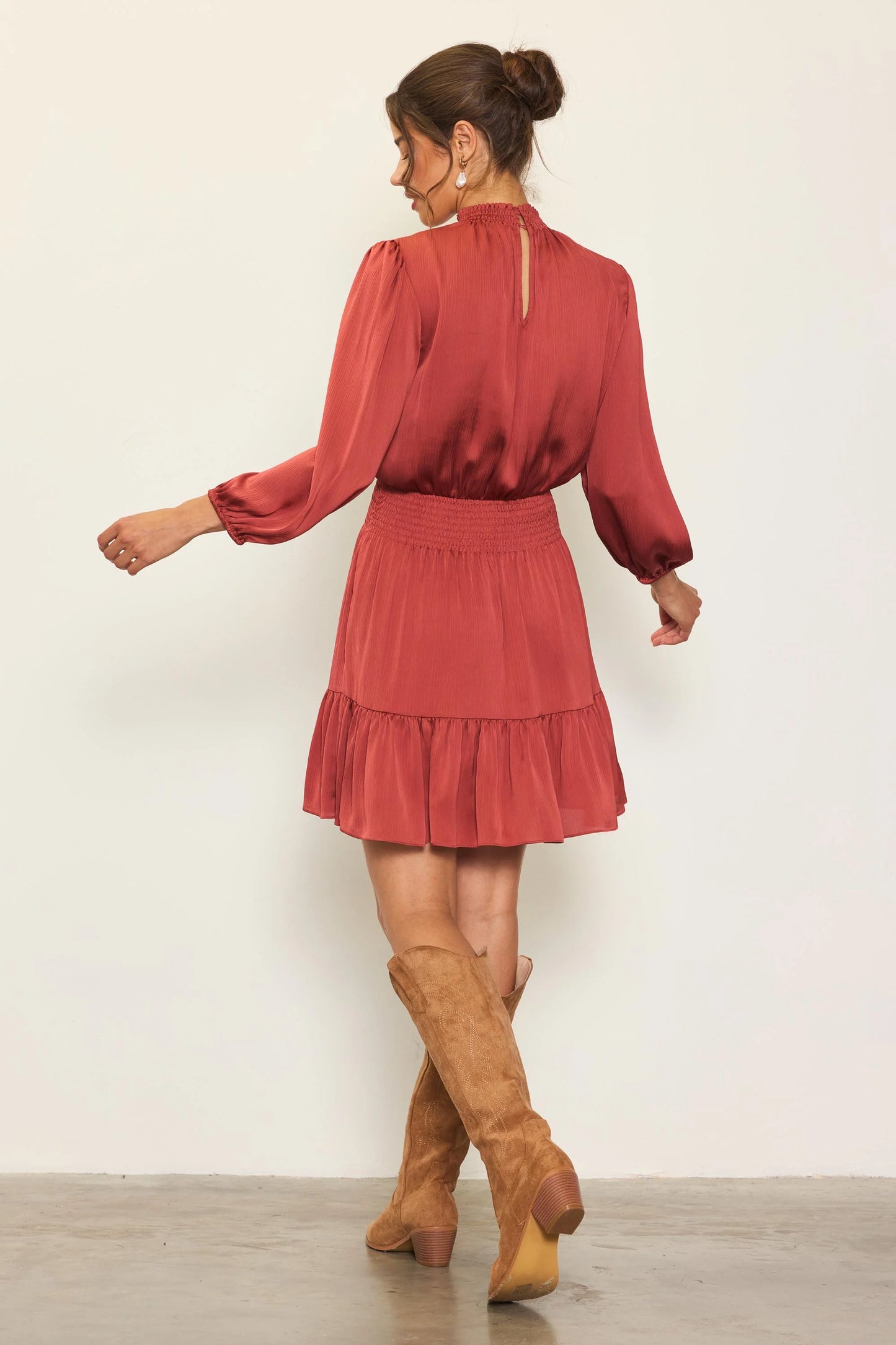 Terracotta Smocked Waist Mini Dress