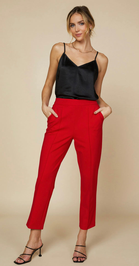 Skies Are Blue Scarlet Red Knit Pintuck Trouser