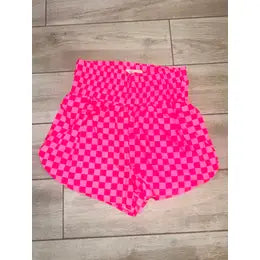 Checker Work Out Shorts with Elastic Band