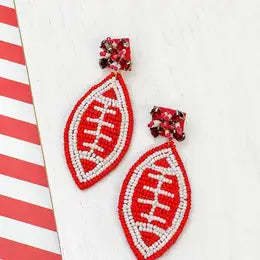 Red & White Football Earrings