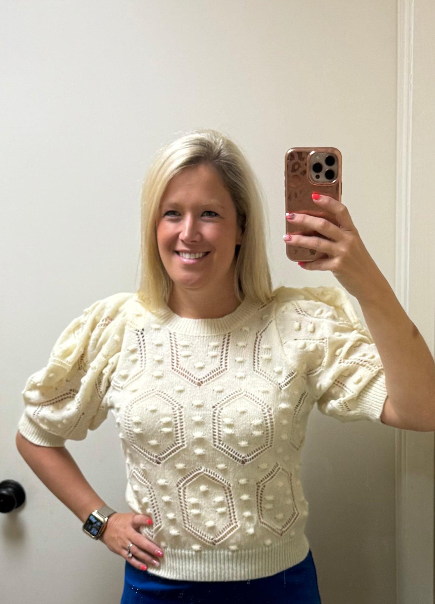 Puffed Sleeve Embroidered Top