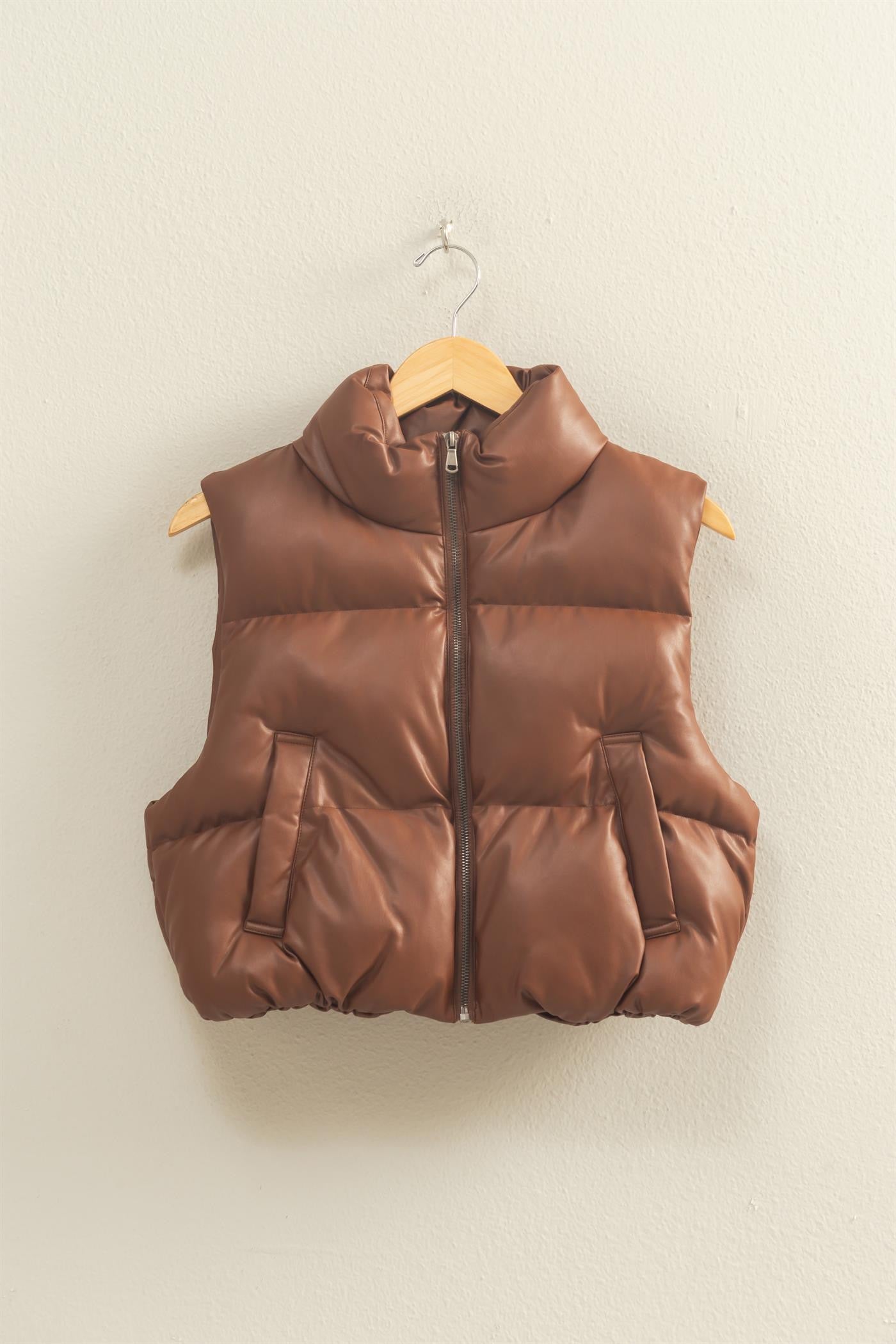 Faux Leather Puffer Vest