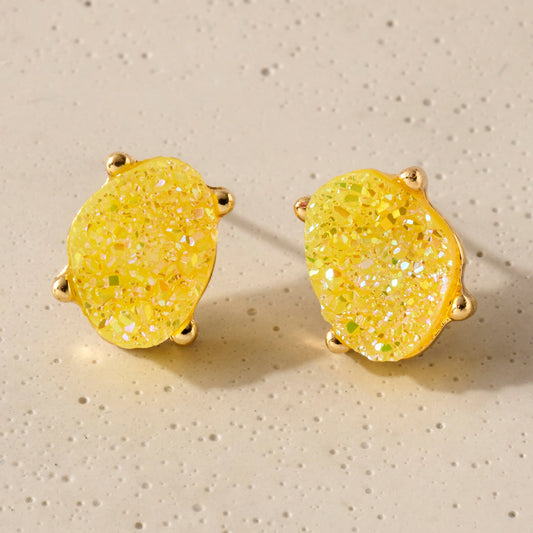 Druzy Stone Stud Earrings-Yellow