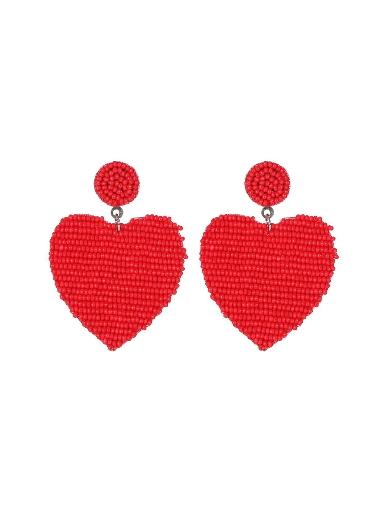 Seed Bead Heart Fabric Post Dangle Earrings