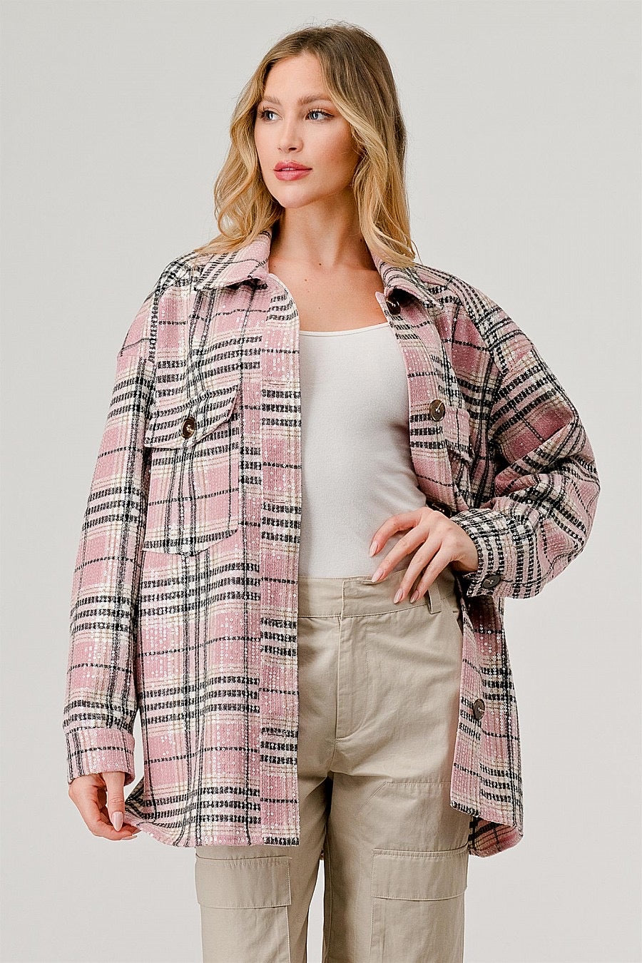 Sequins Plaid Shacket