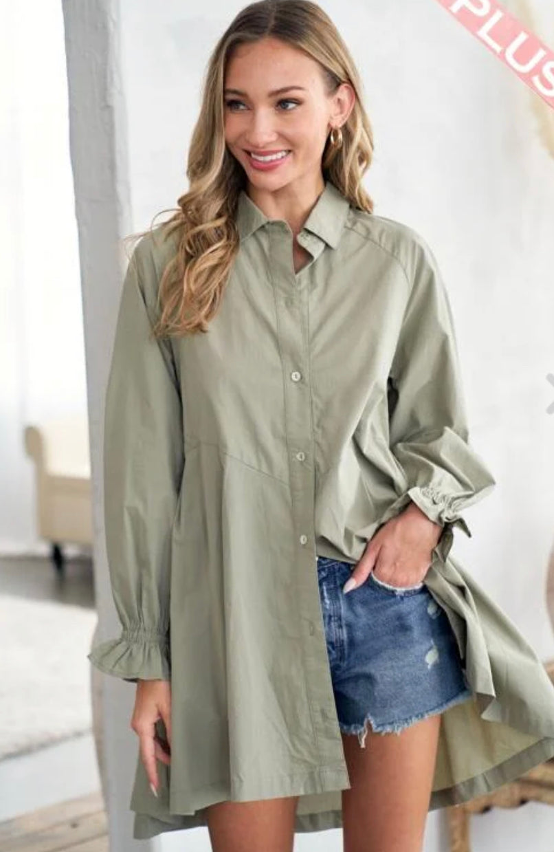 Raglan Sleeve Button Front Shirt Dress