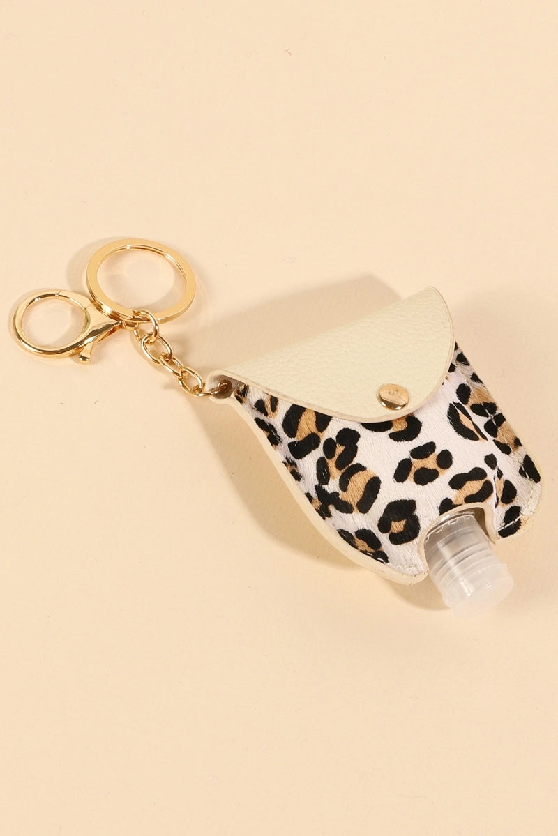 Animal Print Calf Hair Mini Sanitizer Holder-White Leopard