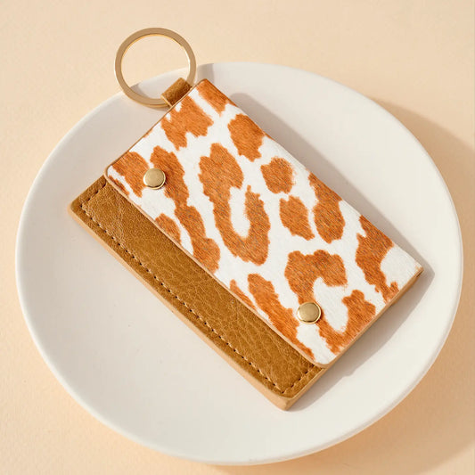 Animal Print Calf Hair Id Holder Key Chain