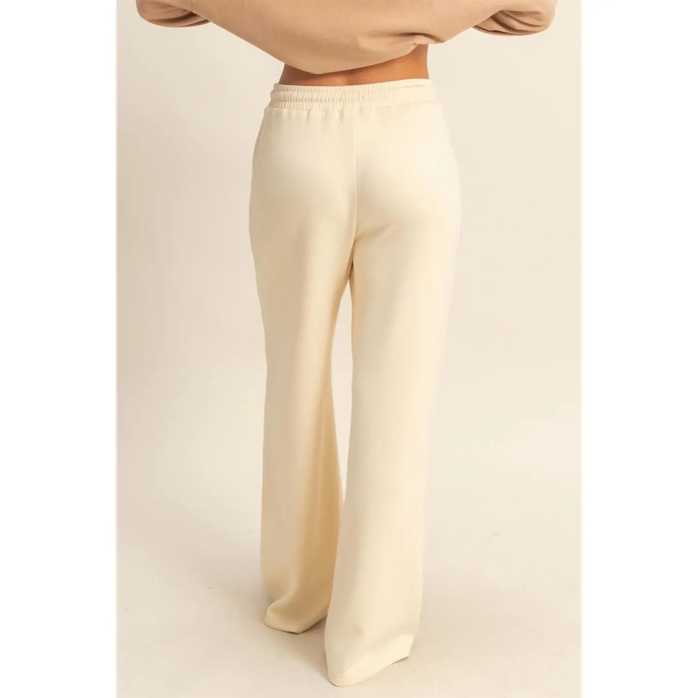 Double Knit High-Waist Drawstring Pintuck Wide Leg Pants