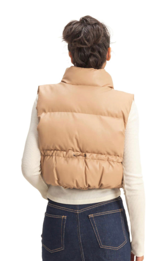 Faux Leather Puffer Vest
