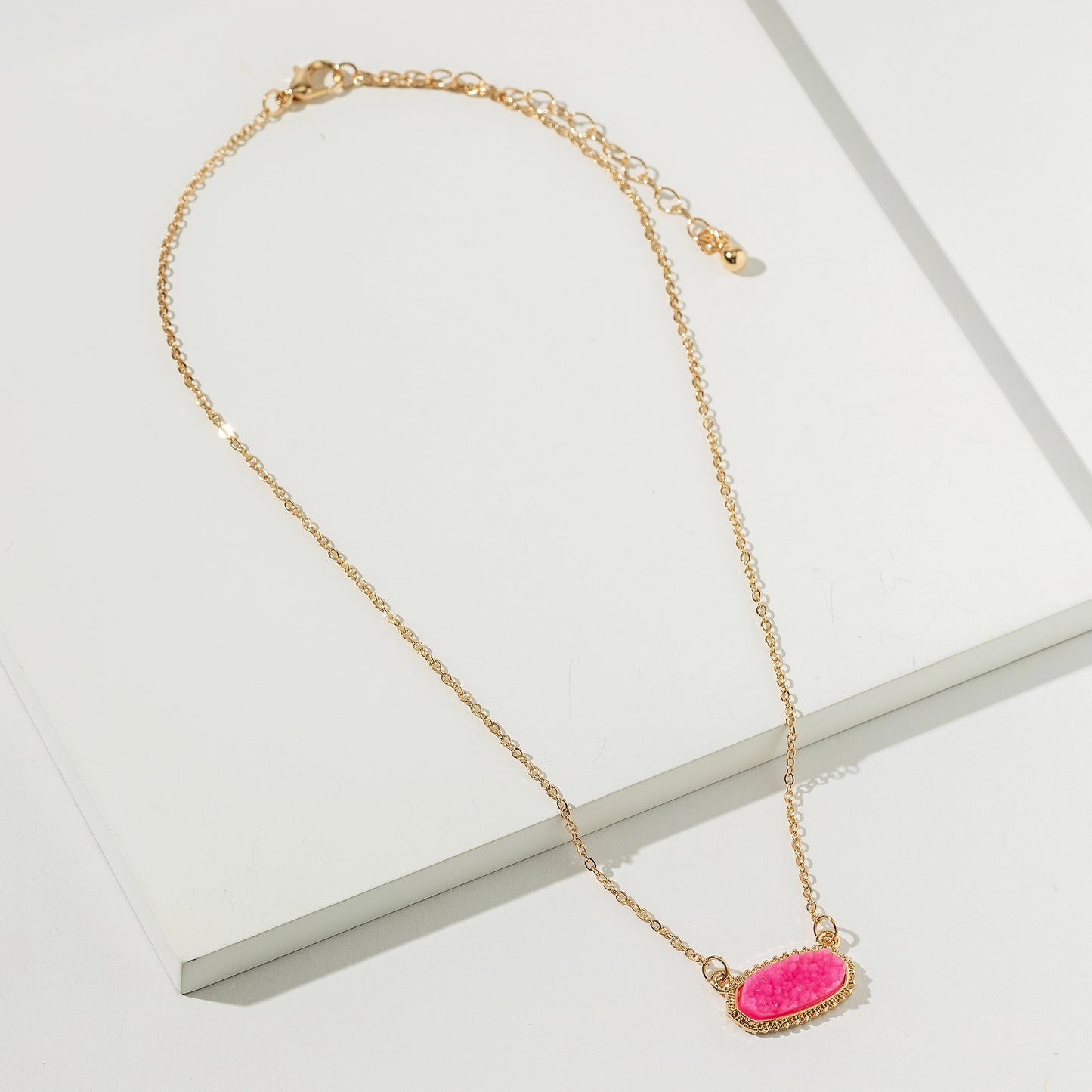 Druzy Oval Pendant Necklace-Pink