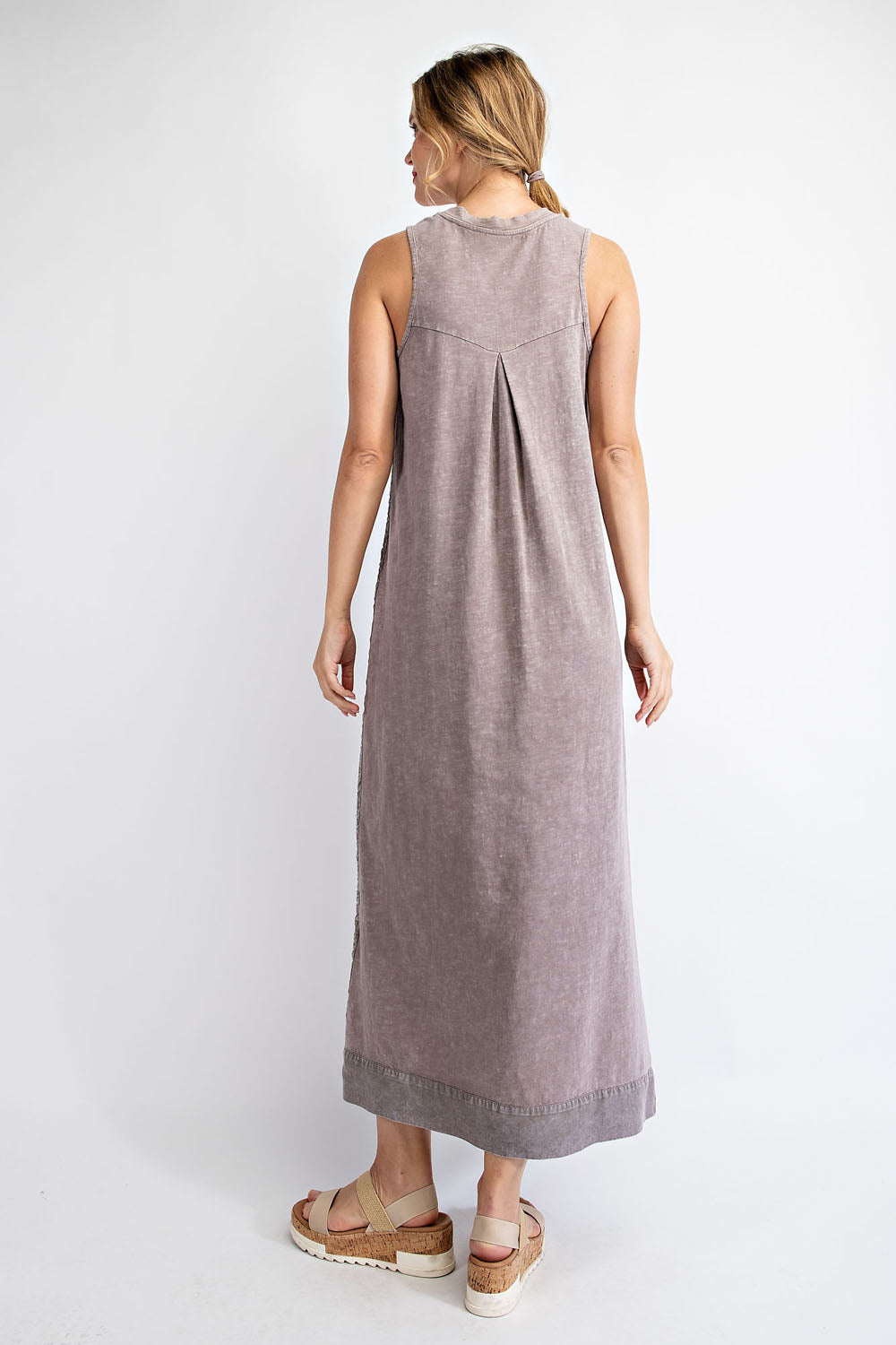 MOCHA COTTON MINERAL WASHED MAXI DRESS