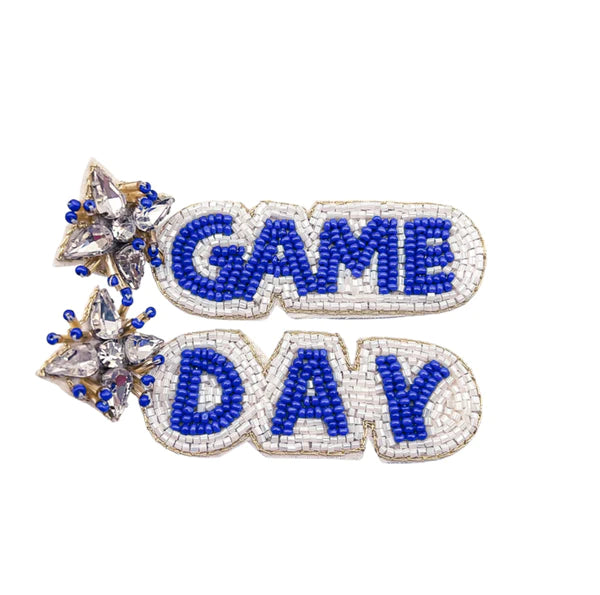 Game Day Beaded Blue/White Earrings