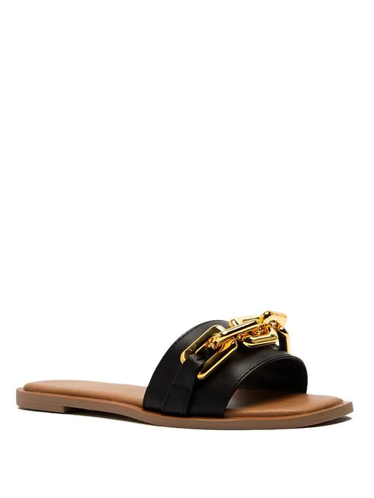 Chain Band Flat Black Sandals