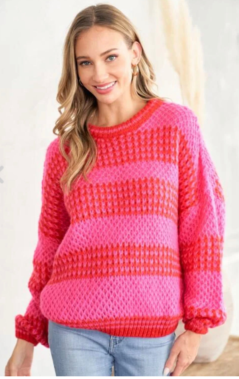 Hailey&Co Pink/Red Striped Sweater