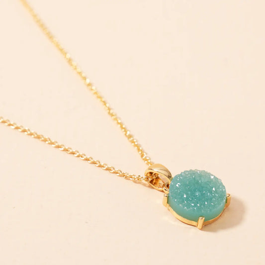 Druzy Charm Necklace-Aqua