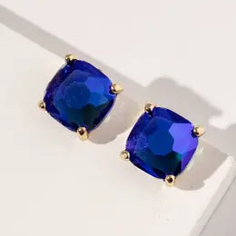 Rhinestone Square Stud Earrings-Blue