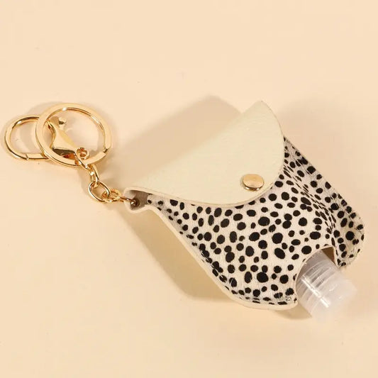 Animal Print Calf Hair Mini Sanitizer Holder-White Cheetah