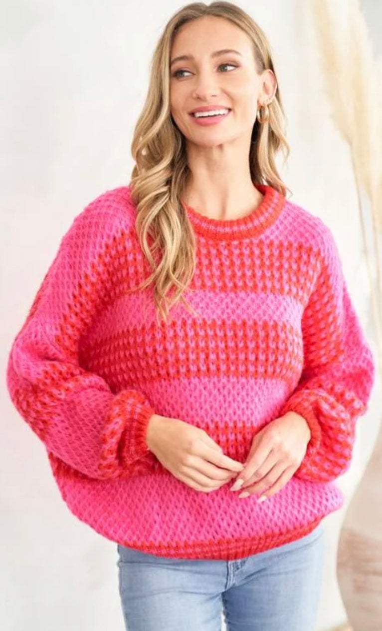 Hailey&Co Pink/Red Striped Sweater