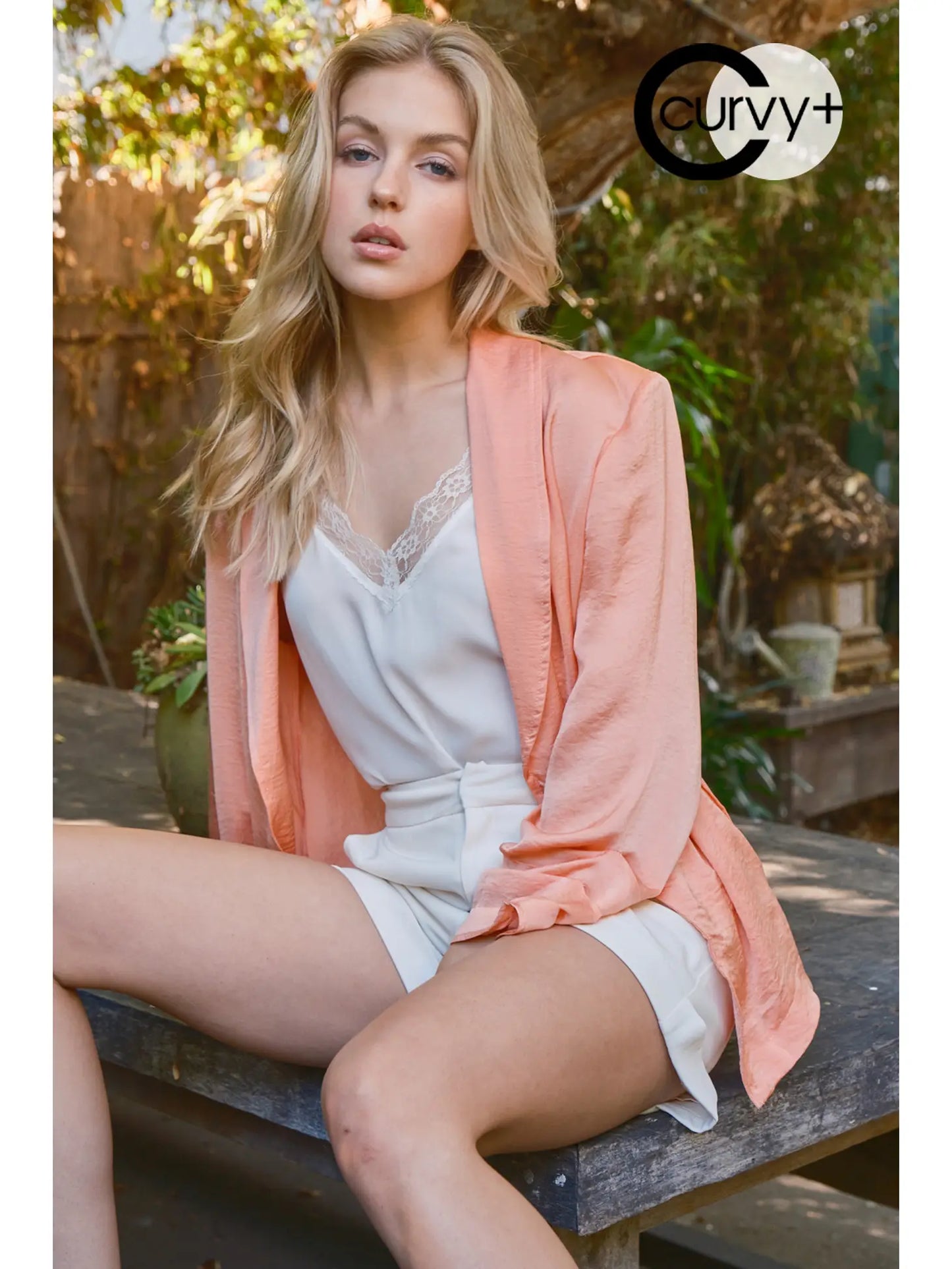 Peach Silky Crinkle Woven Blazer