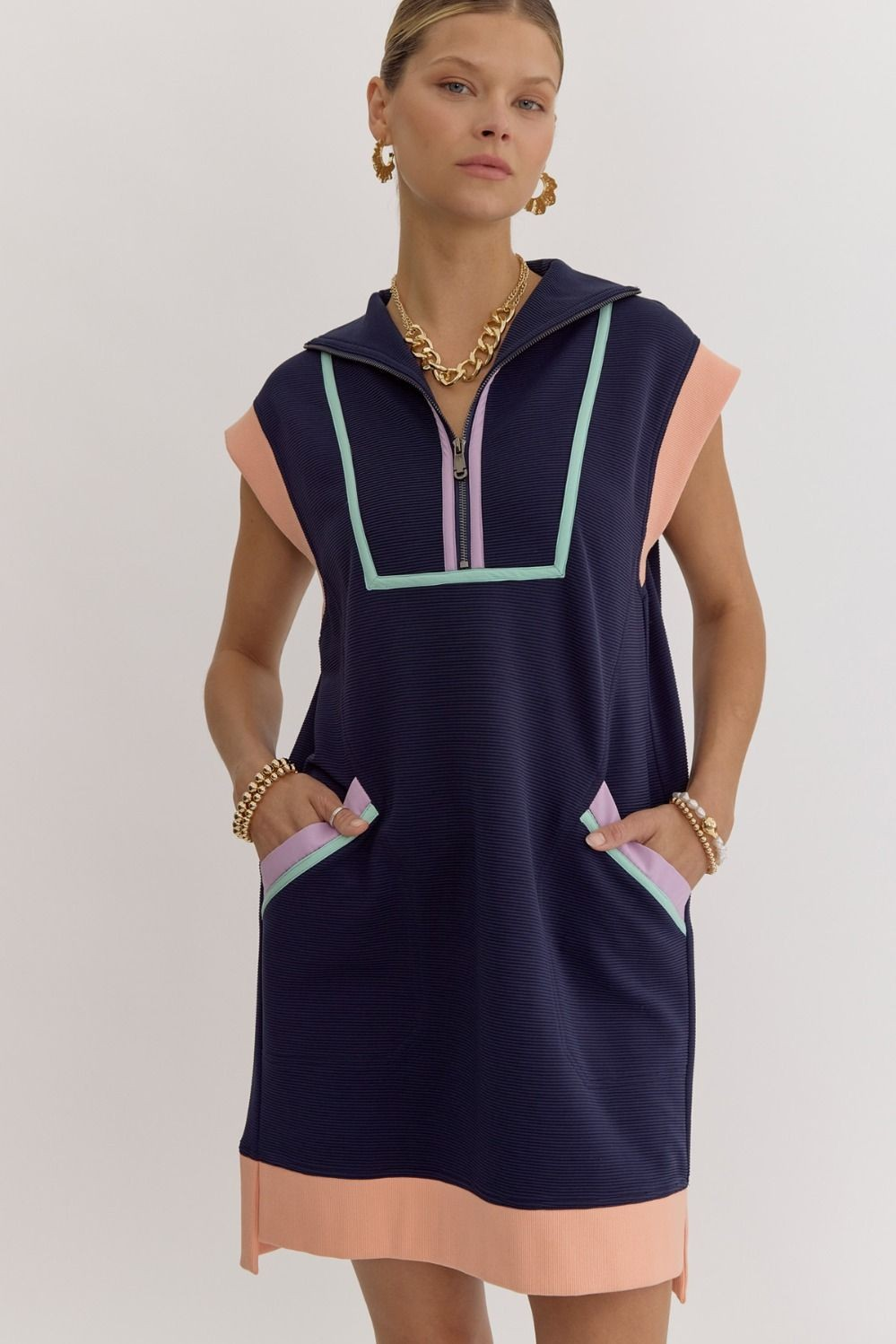 Entro Navy Multi-color Dress