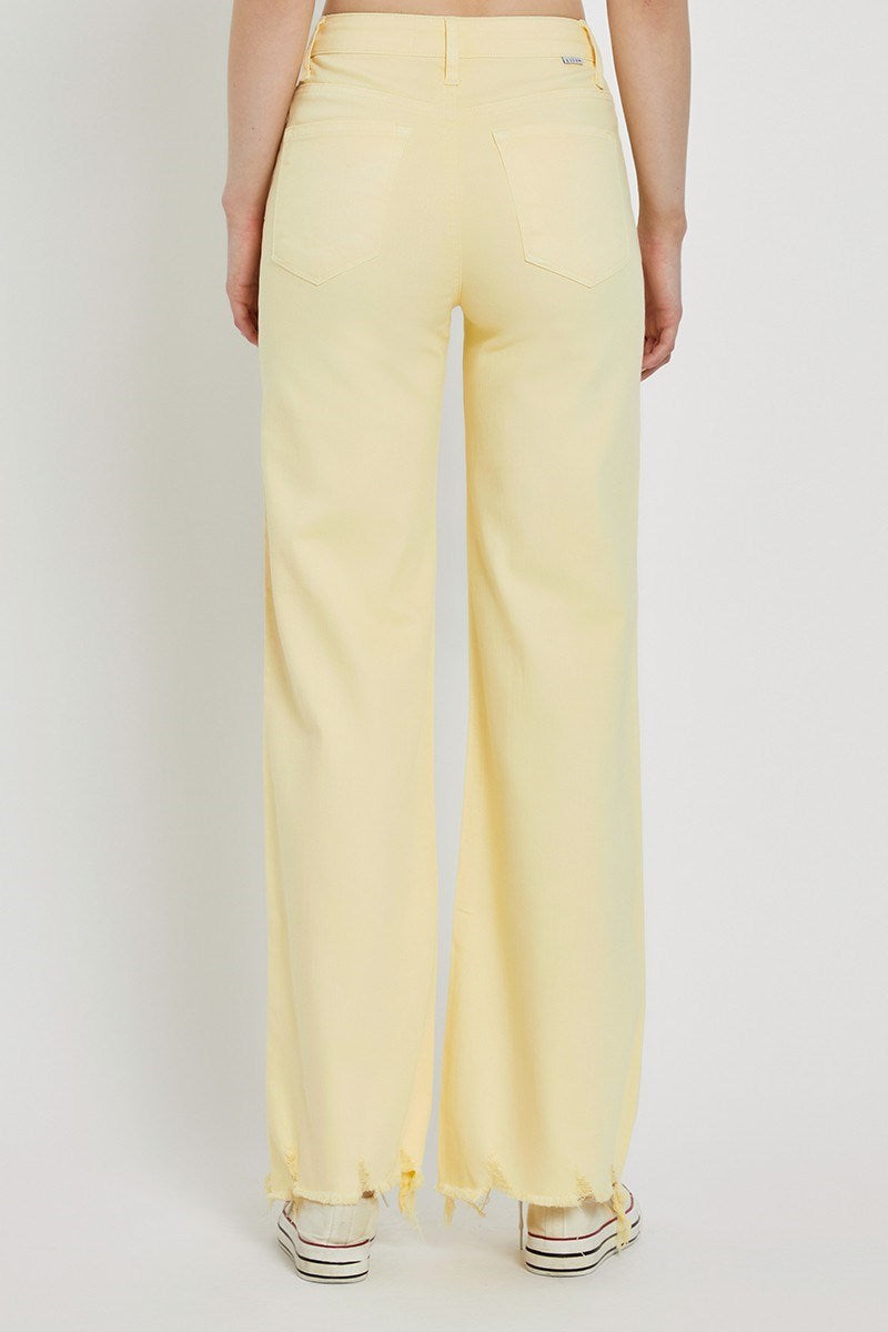 PALE YELLOW HIGH RISE WIDE JEANS