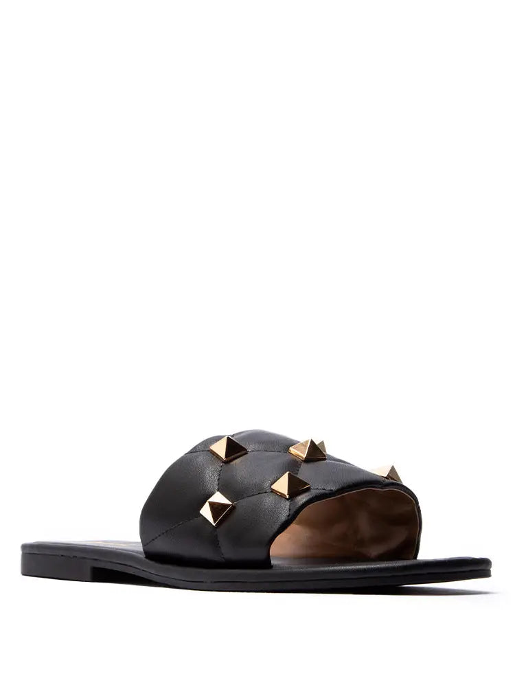 Spike Studded One Band Black Sandals