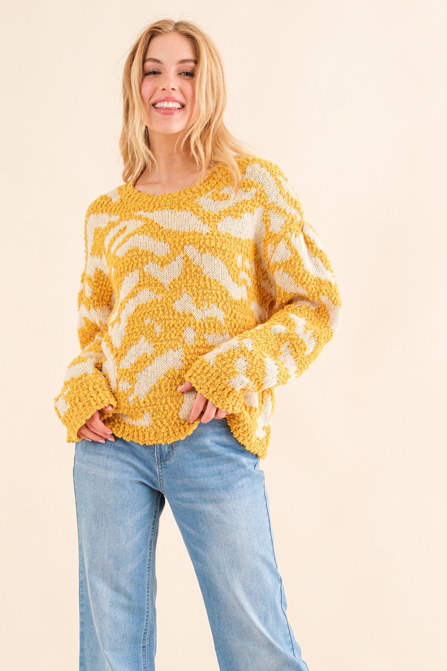 Textured and Patterned Pullover Sweater